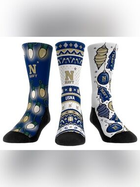 $54 Rock Em Socks Navy Midshipmen Unisex Holiday 3-Pack Crew Socks Sz. L/XL